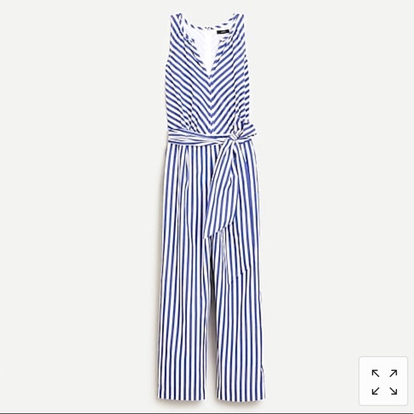 J. Crew V-Neck Jumpsuit in Striped Cotton Poplin - Picture 1 of 4